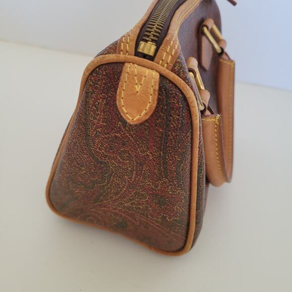 ETRO Paisley Bag Mini Tote Boston Purse Pouchette Brown Zip Small 6x4x3 Leather - Picture 4 of 13